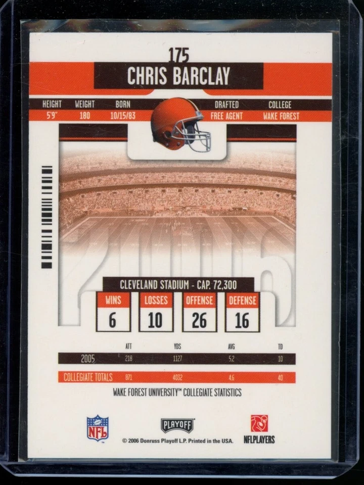 2006 Playoff Contenders #175 Chris Barclay Auto RC Cleveland Browns FREE Ship - Image 2 of 2