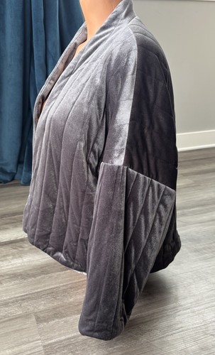 A New Day Gray Velvet Velour Puffer Jacket Size OS Open Draped Lined NWT - Picture 3 of 5