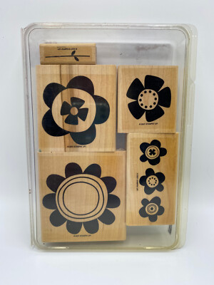 Stampin Up Retired Big Blooms Wood Mount Stamp Set - Set of 5