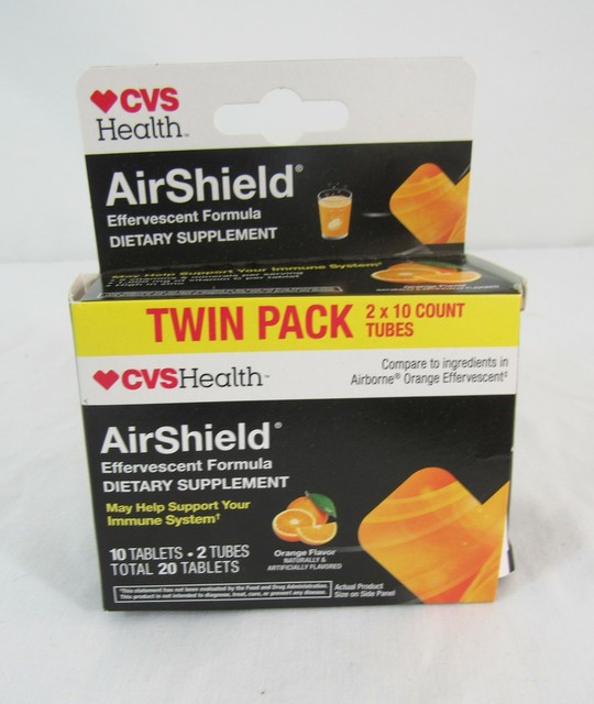 2 Tubes of CVS Health Airshield Effervescent 10 Tablets Each Flavor