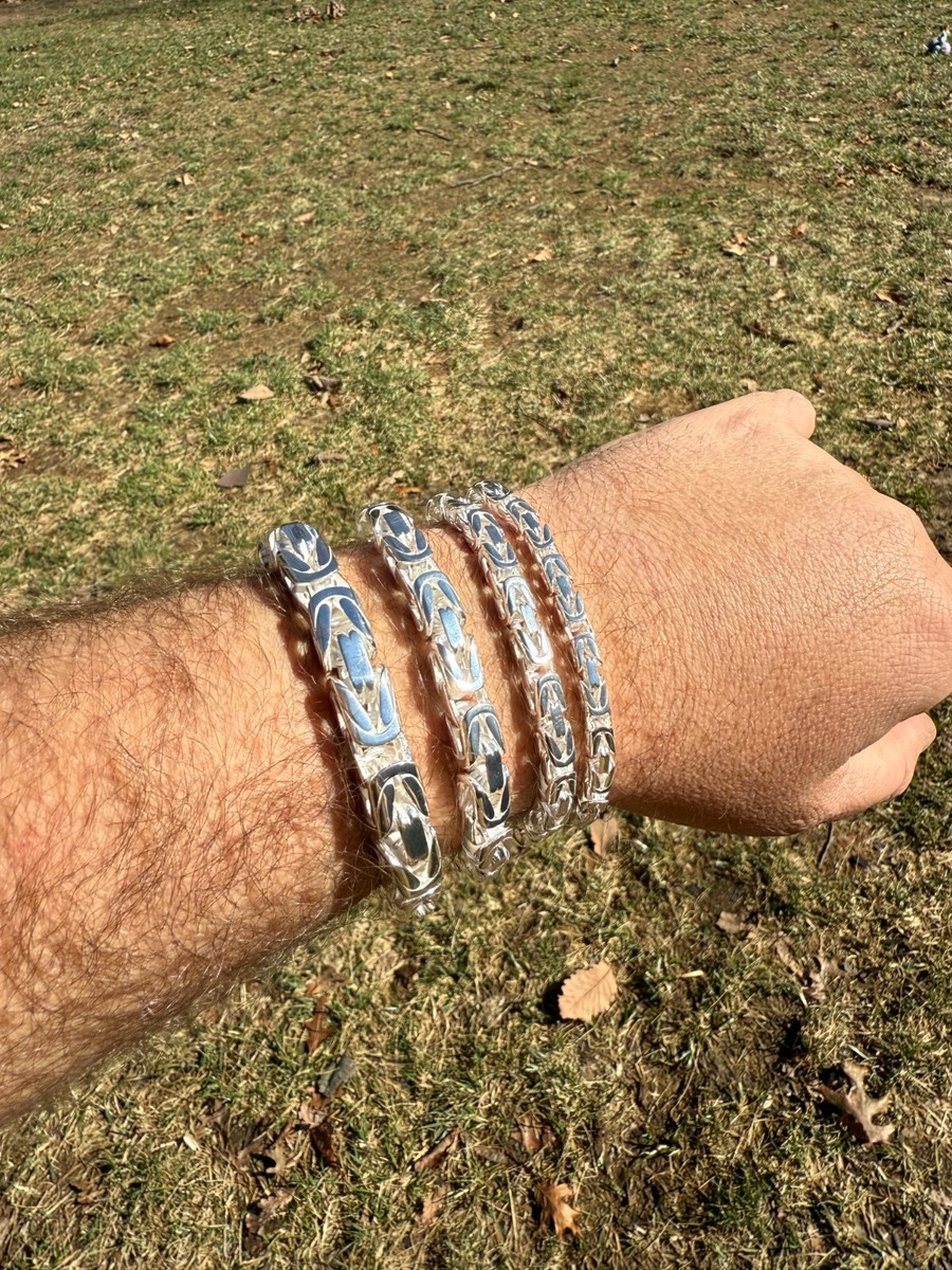 Real Solid 925 Silver Handmade Byzantine Heavy Mens Bracelet 5mm