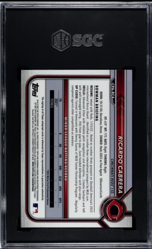 RICARDO CABRERA 2022 Bowman Chrome HTA Choice Refractor RC Auto /150 SGC 10/10 - Picture 2 of 2