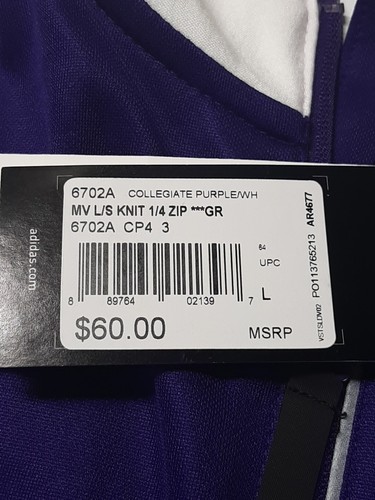 adidas Men's Climalite Collegiate 1/4 Zip Purple / White Shirt Size L - Picture 6 of 11
