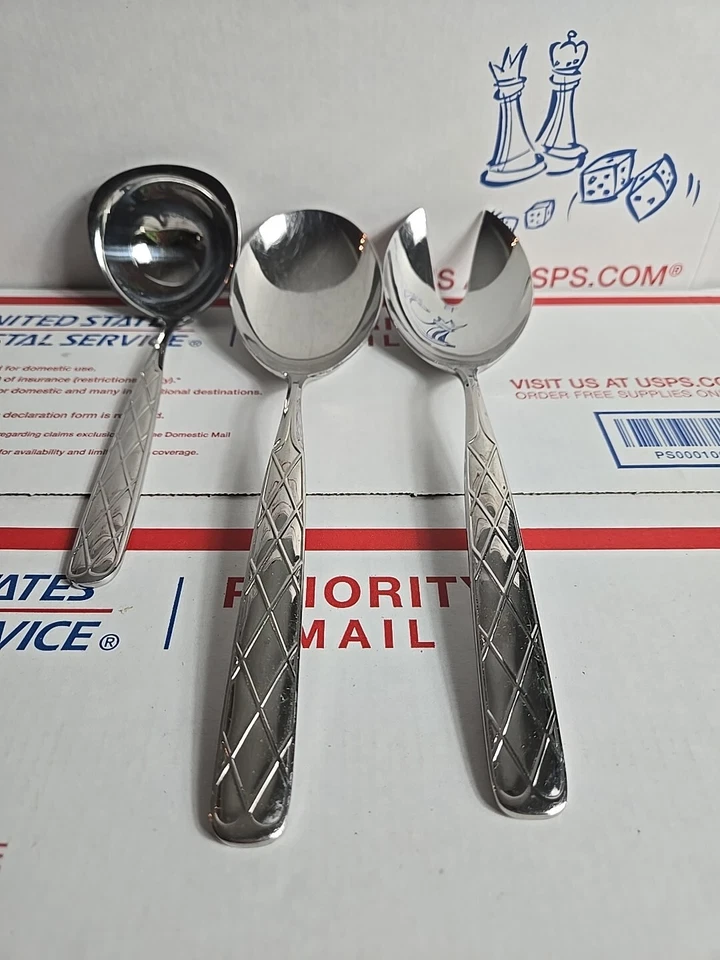 3 Serving Pc WMF Cromargan Parquet 18/8 Japan Stainless Flatware Diamond Weave Foto 2 de 4