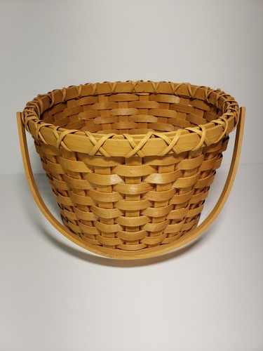 Vintage Wooden Woven Decorative Basket Round With Handles 7.5"Deep × 13" Wide - Picture 3 of 10