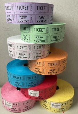 ITC 5 Rolls Raffle Tickets 2000 50/50 Double Stub Five Roll Deal 10,000 Fund Raiser