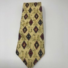 Tommy Hilfiger Italian Silk Neckie Tie GOLD W/ Golfers Golf Made in USA
