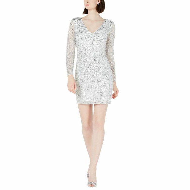 Adrianna Papell Womens Silver Long 
