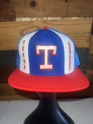 Vintage Texas Rangers MLB Baseball Blue Color Hat AJD Lucky Stripes Large