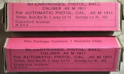 FRANKFORD ARSENAL FRANKFORD M1911 .45 ACP W/CLIPS EARLY 1920s NEW REPLICA 20 ROUND AMMO BOXES