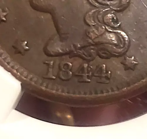 1844/INV 184 ~ INVERTED DATE LARGE CENT ~ N-2 ~ LOVELY NGC EXTREMELY FINE 45 BN
