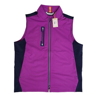 Peter Millar Mens Large Vest Golf Hyperlight Fuse Hybrid Full Zip Purple Blue