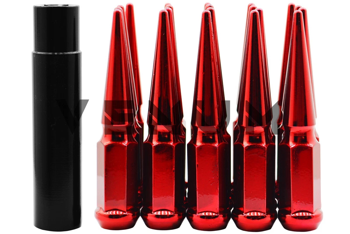 32 Pc Candy Red Powder Coated Spike Lug Nuts 14x1.5 Fits 8 Lug