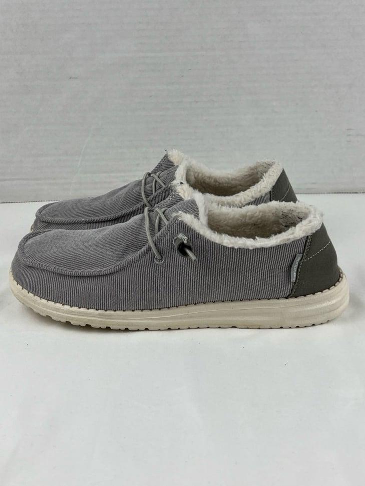 Hey Dude Wendy Comfort Corduroy Grey Faux Fur Wmns Sz 10