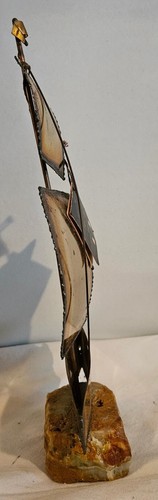 Vintage Mario Jason Segelboot Skulptur signiert Brutalist Bronze Messing/Onyx - Bild 4 von 12