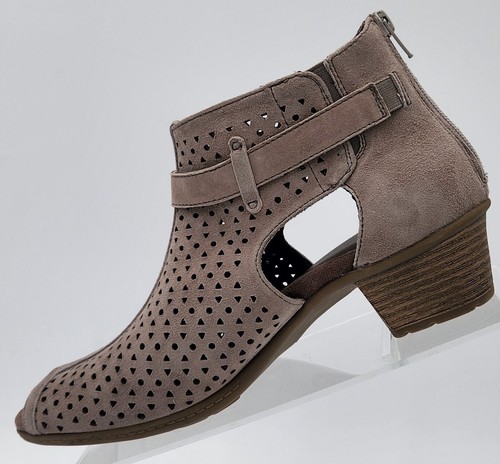 Earth Womens Size 8W Wide Suede Perforated Peep-toe Booties Marietta Seren Beige - Picture 12 of 18