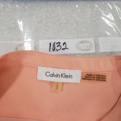 Calvin Klein Blouse Top Womens Peach White L Animal Print Long Sleeve V Neck - 第 16/16 張圖片