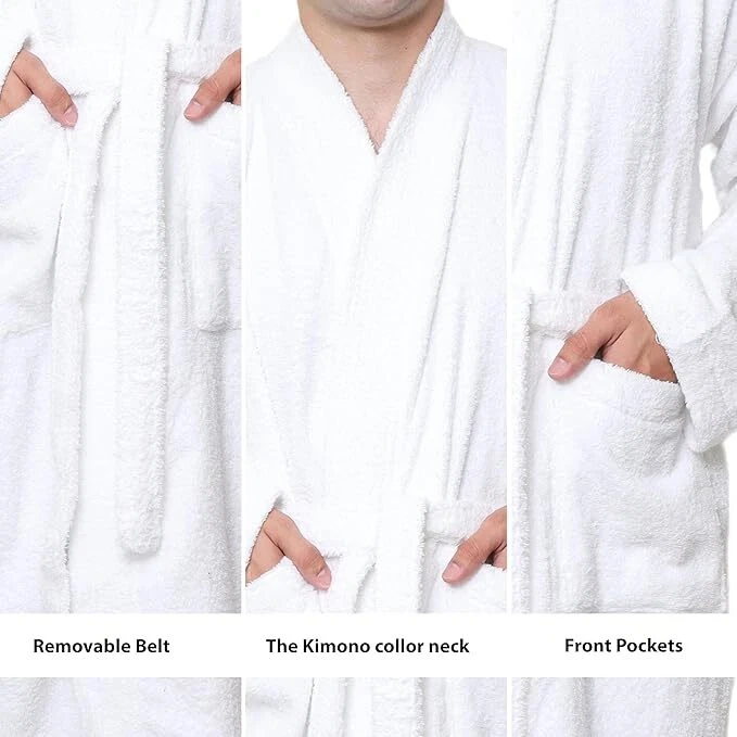Albornoz Hombre 100% Algodón Terry Tela Batas Cinturón Con Cuello Paquete 1,2,6 Todas las Tallas Foto 3 de 4