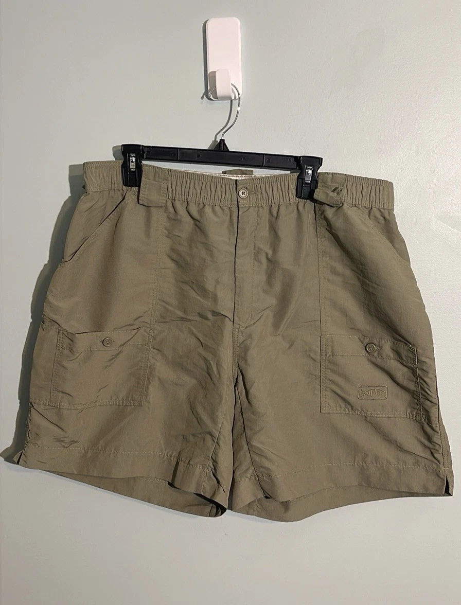 AFTCO Fishing Shorts Men’s 42 Green Cargo Performance Nylon Elastic Waist Pocket