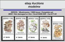 Kenya - 1989, Mushrooms, Complete Set, MNH, Sc.#496-500  - Cat.$17.65