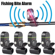 4 Piezas Luz LED Electrónica Pesca Mordedura Sonido Alarma Alerta Campana Clip En Caña de Pescar