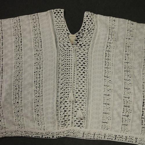 Chico's Poncho Häkelspitze Überwurf Quasten Bohemian Strand Landhaus weiß S/M - Bild 2 von 22