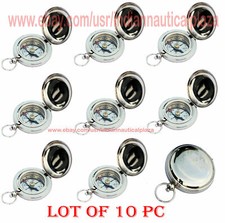 Nautical Brass NICKLE COMPASS PUSH BUTTON Compas Set Of 10 Unit MARITIME COMPASS