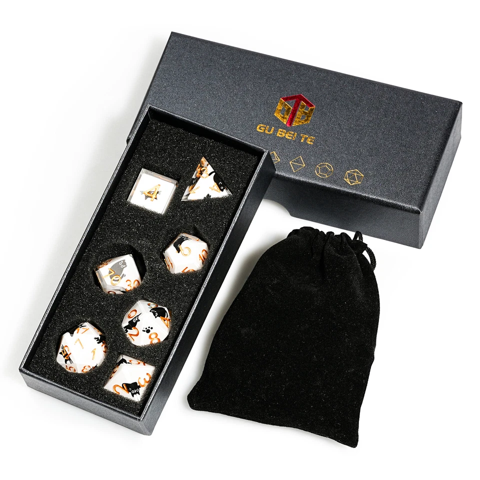 7PCS Poly DND Dice Set Resin RPG Dungeons and Dragons Games Gift Black Kitten - Image 2 of 4
