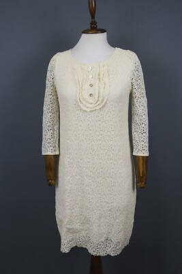 juicy couture crochet dress Juicy Couture Beige Floral Crochet Knit Lace Long Sleeve A-Line Dress Size  M