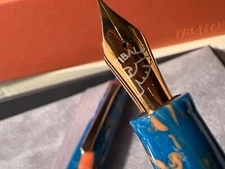 Limited Tibaldi Mercury Resin Fountain Pen Fine NIB - Blues Orange Purple WOW!