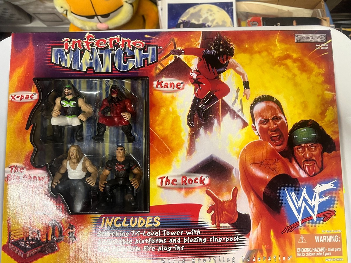 1990s Jakks WWF WWE Inferno Match Play set ring Wrestling Rock