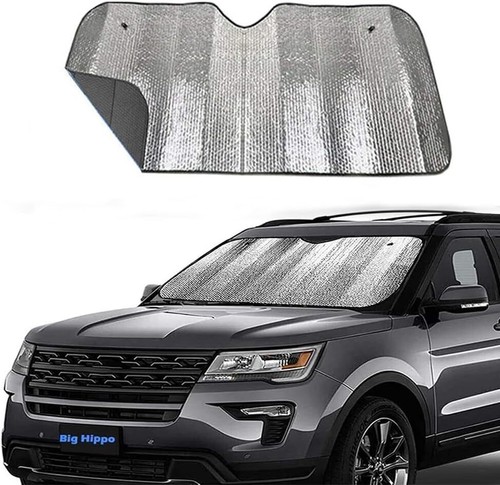 Car Windshield Sun Shade - UV Protector, Keeps Vehicle Cool, Easy to Use, Silver