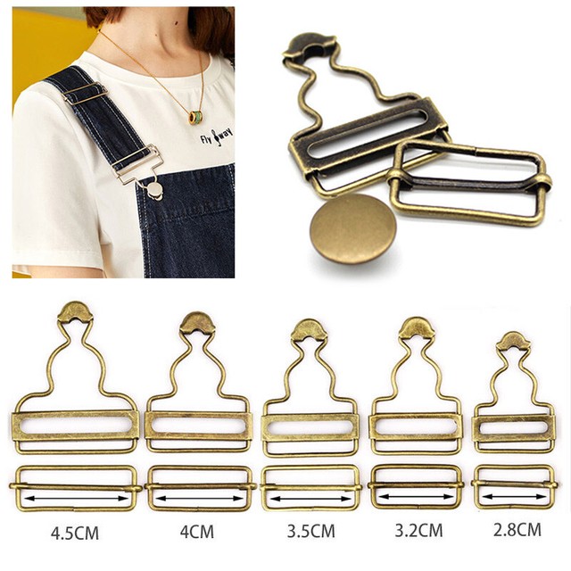 2 Set Adjust Overalls Suspenders Buckle Metal Button Strap Clips Pants
