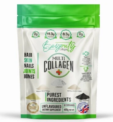 BEYOUTY COLLAGEN+ Bovine & Marine Multi Collagen Protein Powder Hair, Skin, Nails, Joints 400G