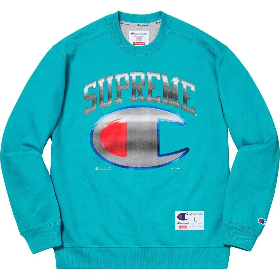 Supreme Champion Chrome Crewneck Black Teal Red Grey S/S 19 | eBay