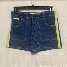 Pantalones Cortos Denim De Colección Años 90 Sin Excusas Esmoquin Rayas Cintura Alta Mamá Corbata y Botón Talla 9/10