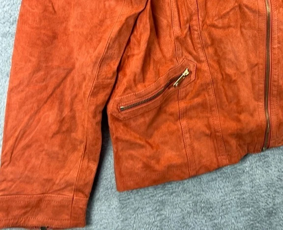 Dennis Basso Mujer Gamuza Cuero Moto Chaqueta Calabaza Naranja Nuevo Sin Etiquetas Lavable Gamuza Foto 3 de 4