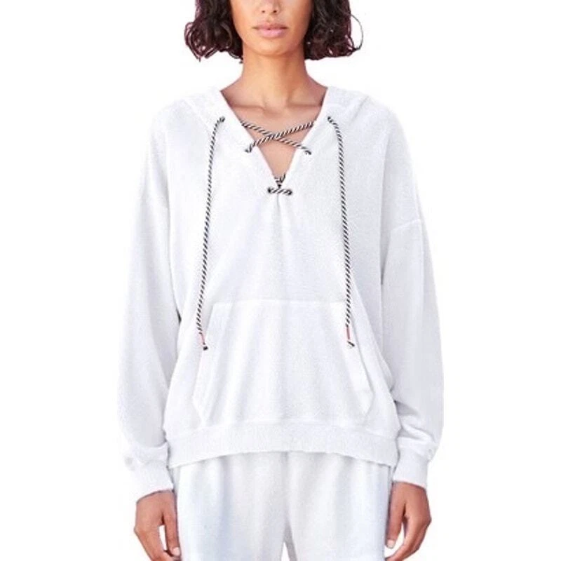 Sundry Sherpa Lace Up Hoodie Sweatshirt Size 4 XL Nautical Lightweight Coverup