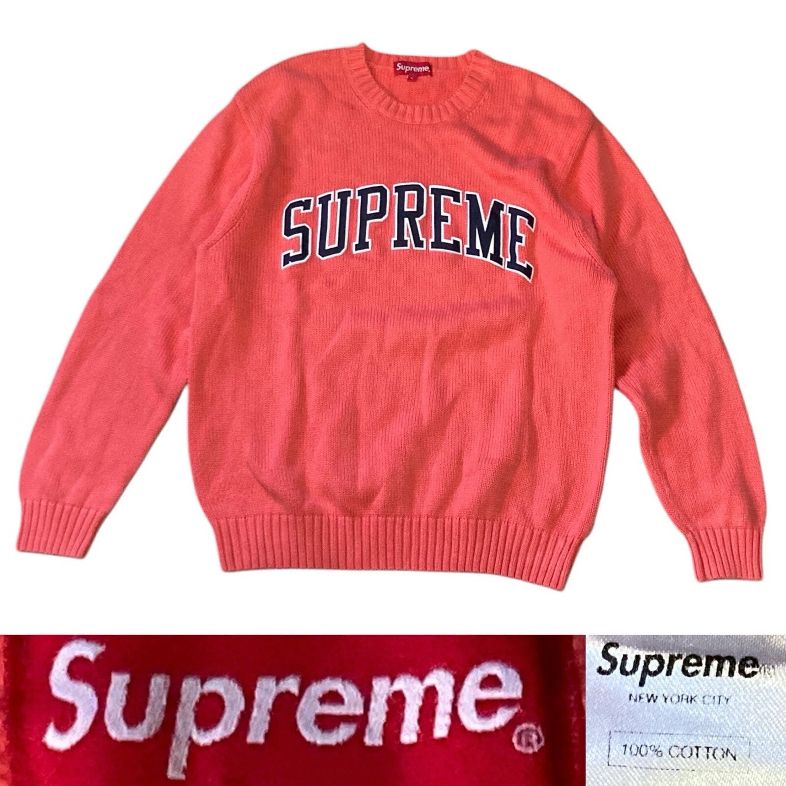 Pull homme Supreme SS16 Tackle Twill Box Logo taille L en corail