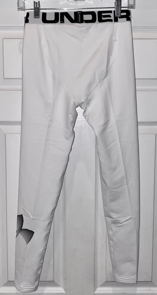 UNDER ARMOUR Coldgear White Black Leggings Football Baseball NEW Boys L 14 16 - Image 4 of 4