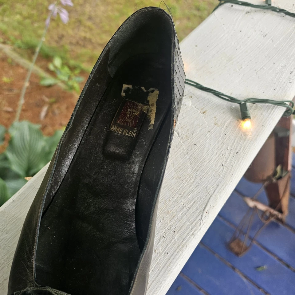 Anne Klein женщин 10 М кожаные туфли без шнурков зеленый аллигатор кожи винтажный Италии  - Изображение 3 из 4