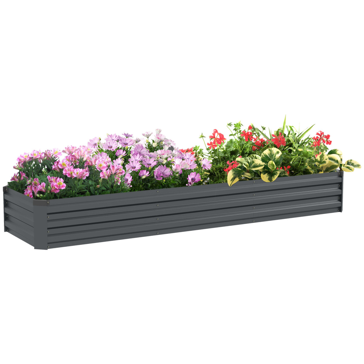 Outsunny Unisex Dark Grey Galvanised Raised Garden Bed, 240X60cm Rectangular Outdoor Elevated Planter Box In | Size: 240X60 Cm - Image 2