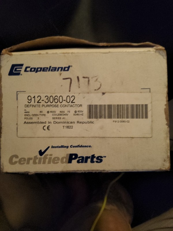 Copeland Definite Purpose Contactor 600v 75 Amp 3 Pole, 208/240 volt Coil