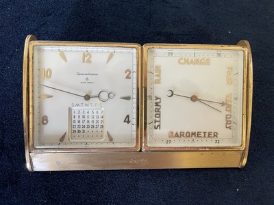 Vintage Remembrance Semca SWISS Brass 8 Day Calendar Clock with Barometer