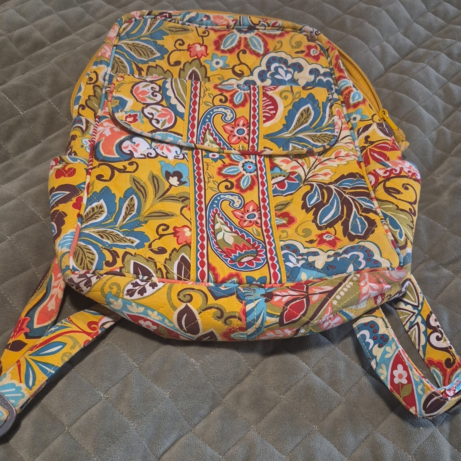 Vera Bradley Backpack Provencial Floral Paisley Yellow Multicolor Quilted Straps