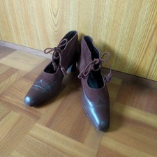 Women 6.0US Ralph Lauren Shoes Vintage Booties Leather Suede Heel 6Cm Made In Sp