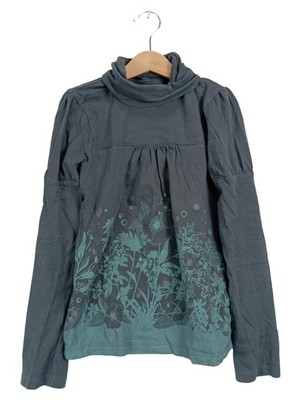 Vertbaudet Langarmshirt Rollkragen Blumen Gr. 138 Petrol Mädchen Baumwolle
