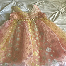 American Princess Girls Pink/Ivory Floral Tulle Pearl Waist Dress Size 6