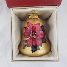 Pier One Li Bien Gold Bell Poinsettia 2016 Christmas Ornament Boxed