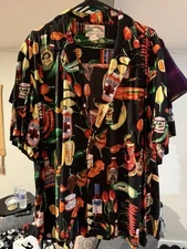 Paradise Found VTG Rayon Hawaiian Shirt Chili Peppers & Hot Sauces Men's Size XL